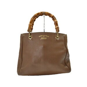 GUCCI Bamboo Shopper Bag Brown Leather handbag shoulder strap the